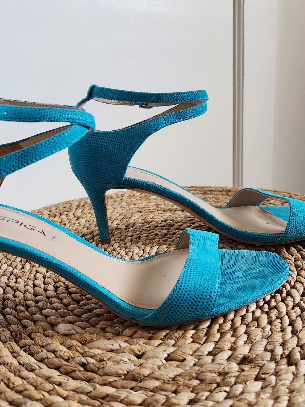 Via Spiga Turquoise Strappy Mid-Heel Sandals